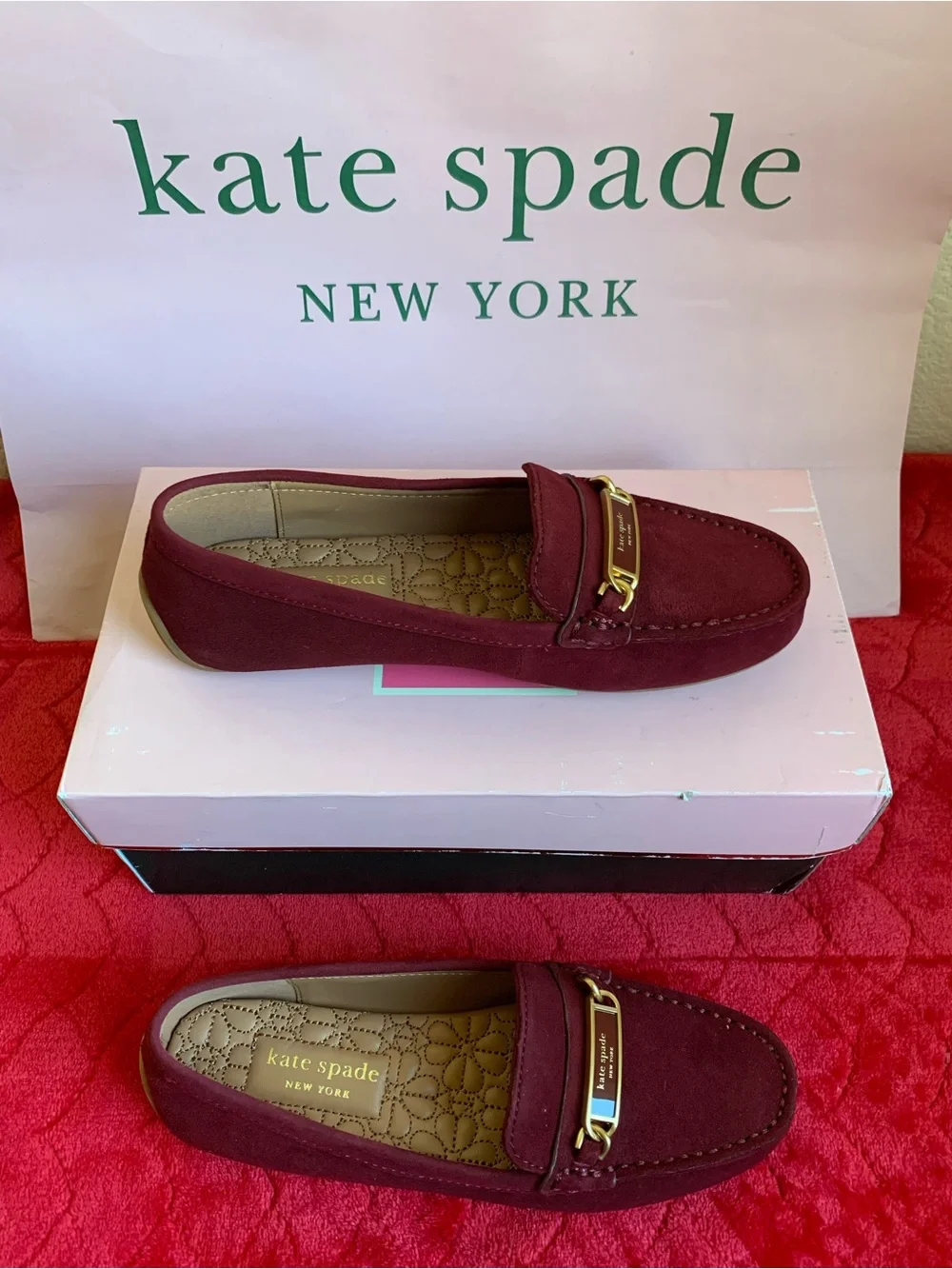kate spade Brandy Suede Loafers with Gold Hardware s.5 B